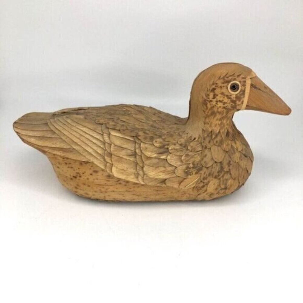 Vintage Folk Art Duck Carved Corn Husk Wood Decoy